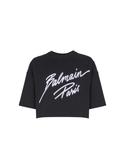 Cropped T-shirt with flocked Balmain Letter logo
