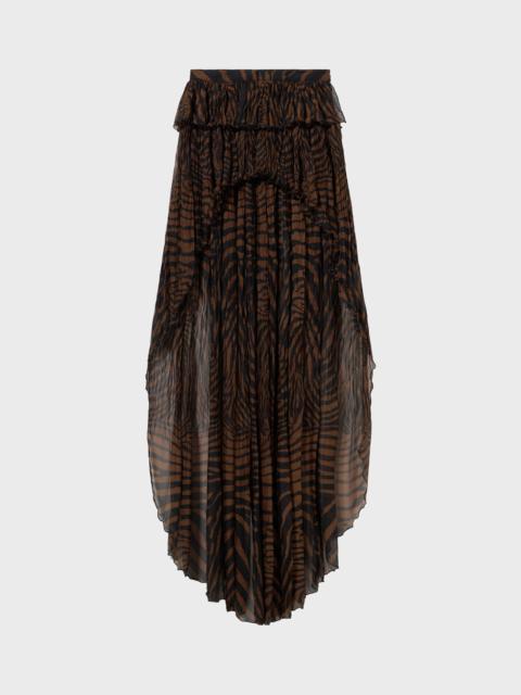 ASYMMETRICAL PRINTED CHIFFON SKIRT WITH RUFFLE
