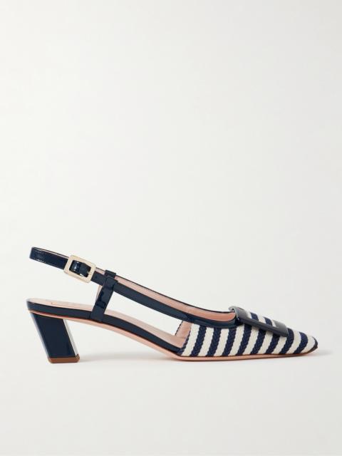 Belle Vivier 45 Patent Leather-trimmed Striped Woven Slingback Pumps