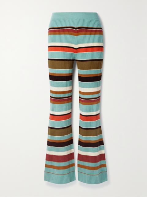 Rochelle Striped Ribbed Wool And Cashmere-blend Flared Pants