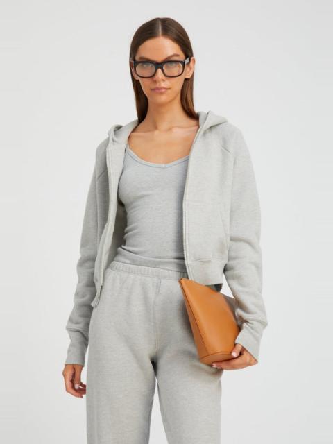 HEATHER GREY COTTON SHRUNKEN ZIP UP HOODIE