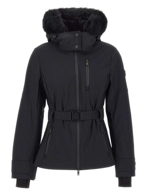 faux fur hooded belted jacket