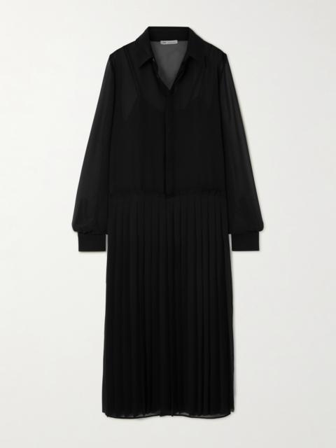 Pleated Crepe Midi Shirt Dress