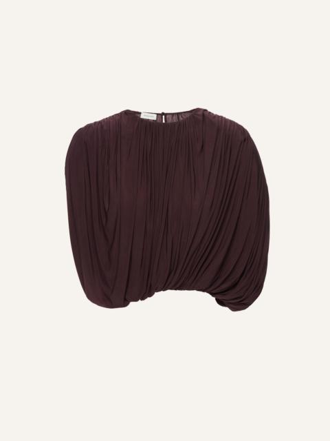 Sleeveless ruched bubble top in burgundy