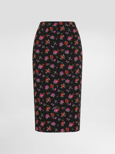 Floral-print straight skirt