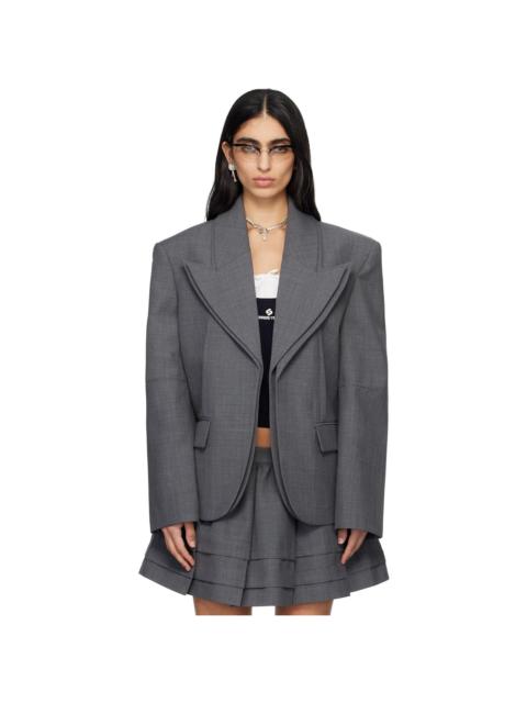 Gray Peak Lapel Oversized Blazer