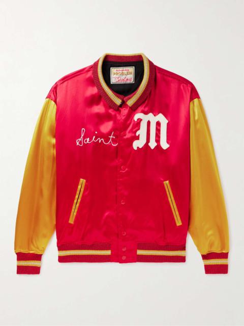 Logo-Embroidered Appliquéd Satin Bomber Jacket