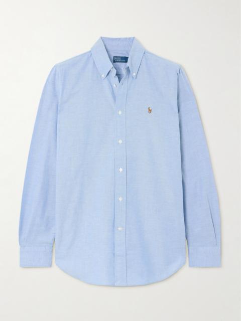 Embroidered Cotton-blend Oxford Shirt