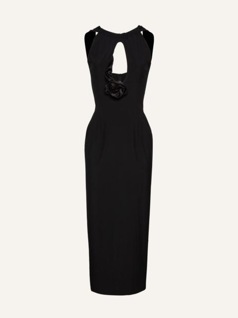 Wool keyhole midi dress in black