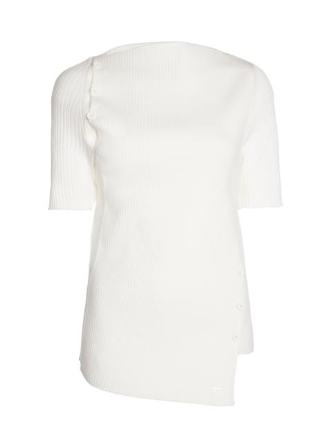 Oblique Buttoned Knit Top white