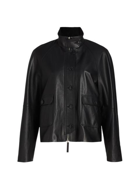 Women's Gio Stand Collar Leather Jacket - Black