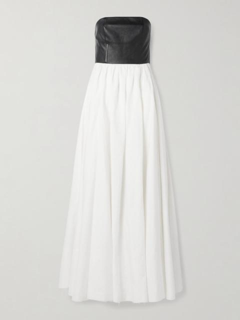 Lehti strapless linen and leather maxi dress Black