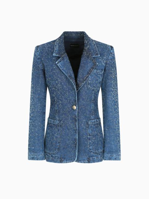 DENIM BLAZER WITH ALL-OVER RHINESTONES