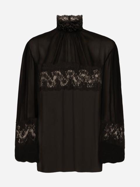 Georgette and lace turtle-neck blouse