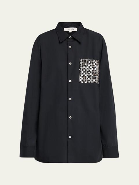 Long-Sleeve Sequined Pocket Shirt