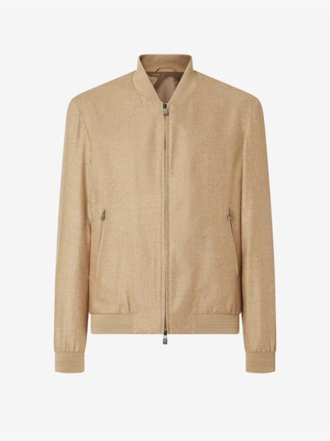 Dark beige wool and silk twill bomber jacket