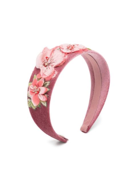 floral-appliqué velvet headband