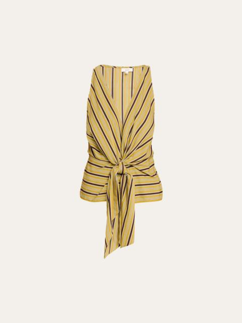 Elle Stripe Sleeveless Tie-Front Top