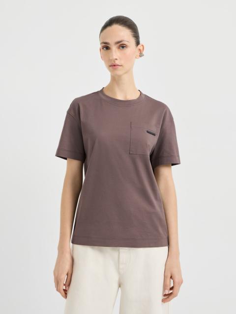 Cotton jersey T-shirt with shiny tab