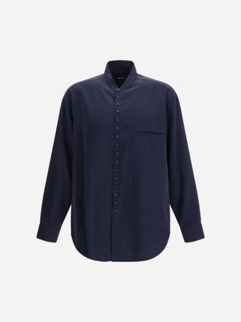 Washed silk Shirt with band collar