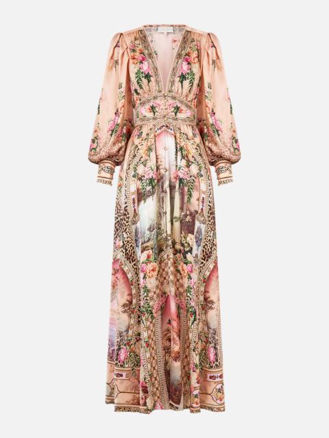 SHAPED WAISTBAND DRESS WITH GATHERED SLEEVES