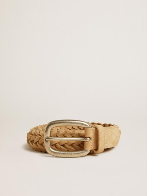Sand-colored woven leather belt