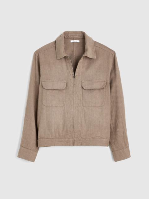 Zip-Front Jacket in Herringbone Cotton-Linen Blend
