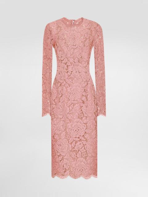 Calf-length sheath dress in branded floral cordonetto lace