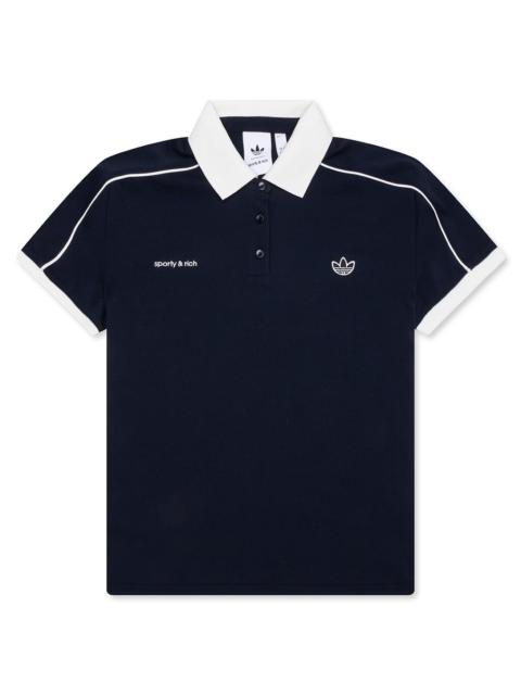 WOMEN'S ADIDAS X SPORTY & RICH POLO T-SHIRT - NIGHT NAVY