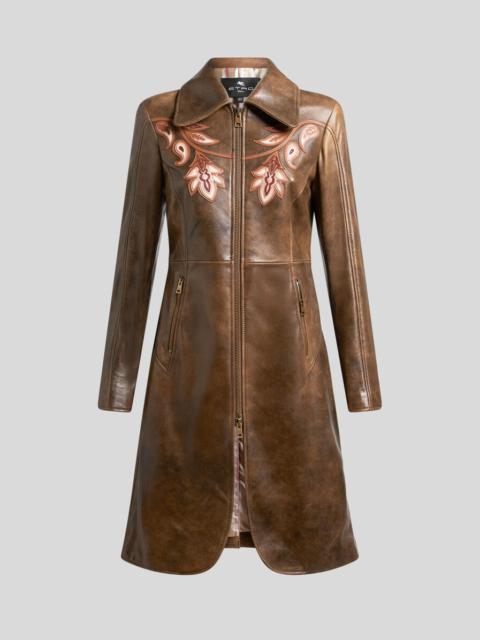 LEATHER COAT WITH INLAYS