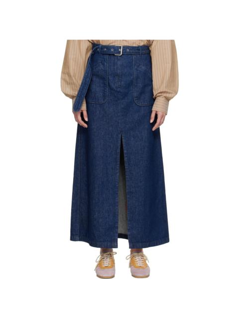 Navy Belted Maxi Skirt