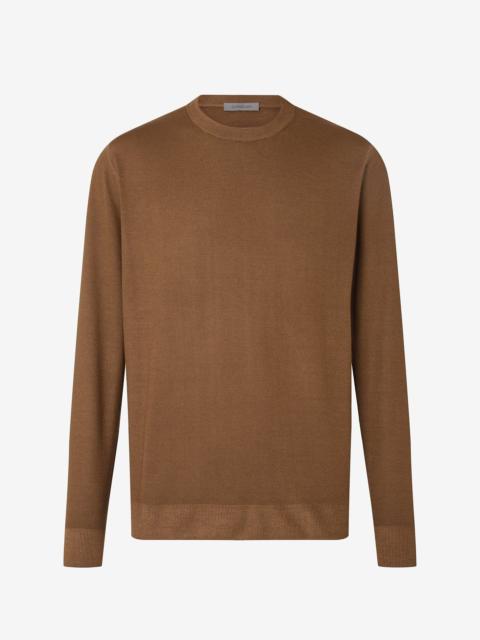 Brown crew neck pure wool knitwear