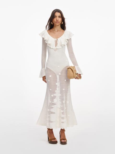 White Floral Crochet Midi Dress