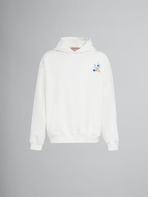 WHITE BIO COTTON HOODIE WITH MARNI DRIPPING PRINT