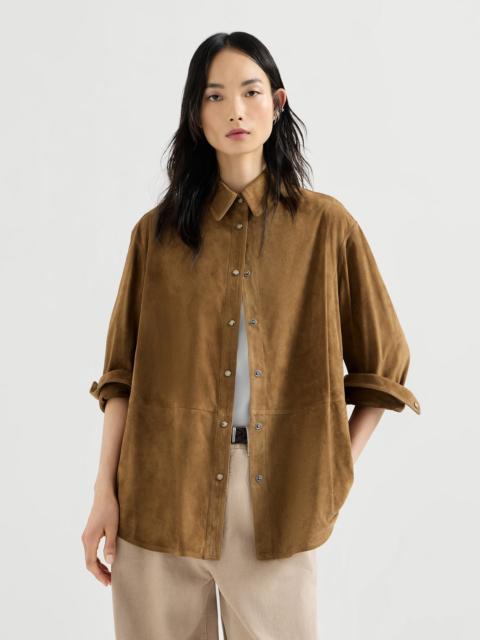 Suede shirt with monili