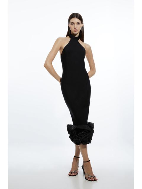 Figure Form Bandage Ruffle Hem Halter Knit Midi Dress