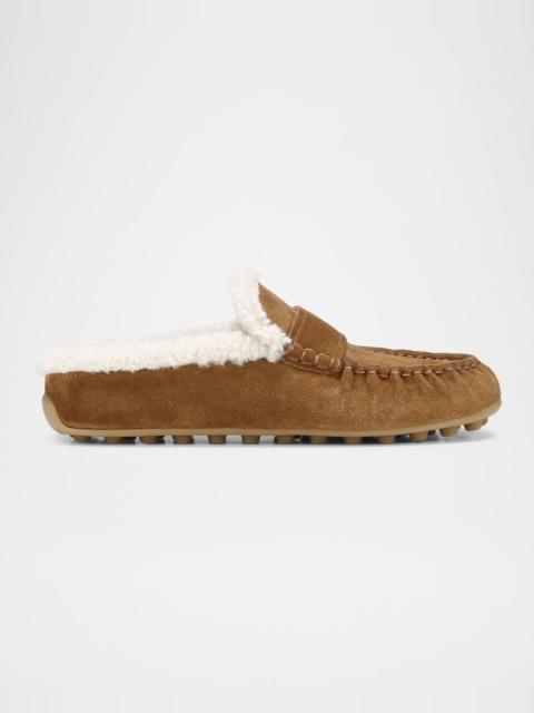 Berkley Shearling-Lined Suede Driver Mules