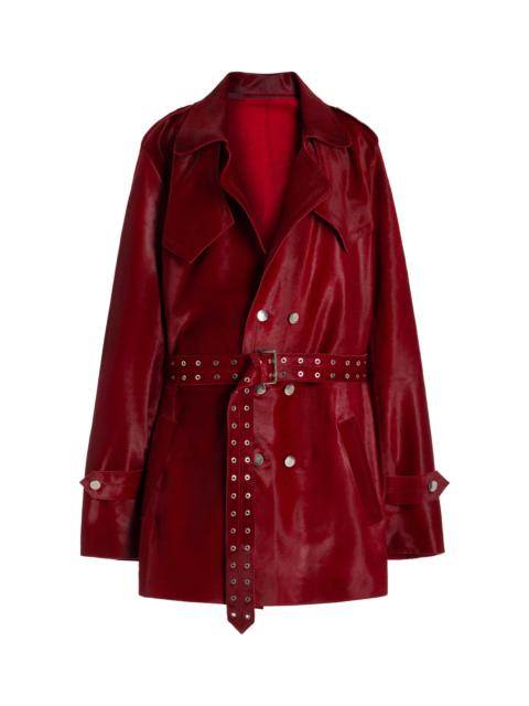Honey Leather Trench Coat red