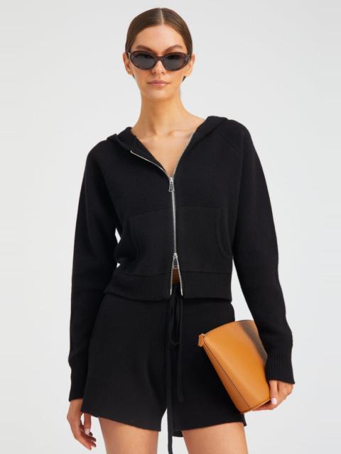 BLACK CASHMERE SHRUNKEN ZIP UP HOODIE
