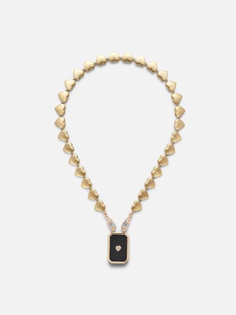 Heart Scapular 18kt gold and ebony pendant necklace with diamond