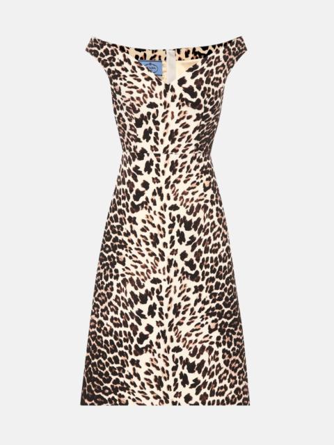 Leopard-print wool midi dress