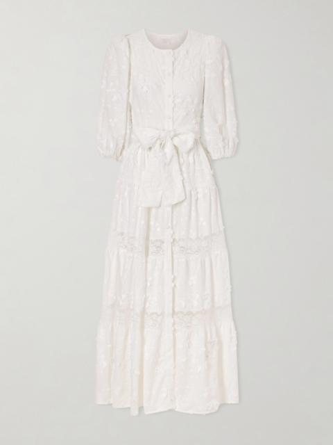 Poppi Belted Tiered Lace-trimmed Broderie Anglaise Cotton Maxi Dress