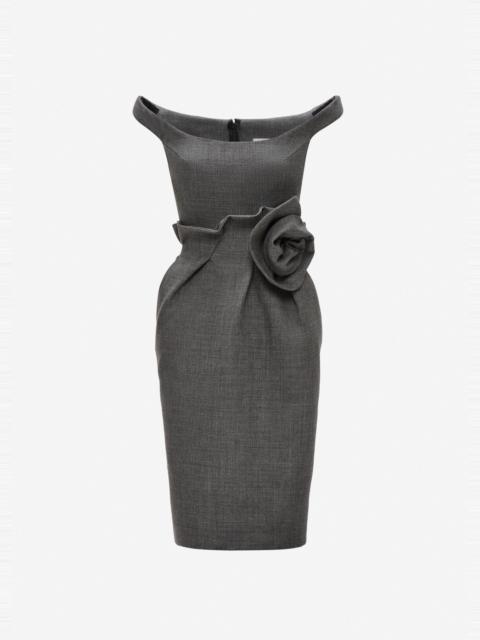 Rose off-shoulder midi dress in grey