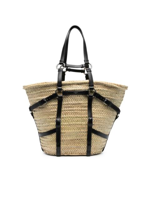 straw leather-chain tote bag