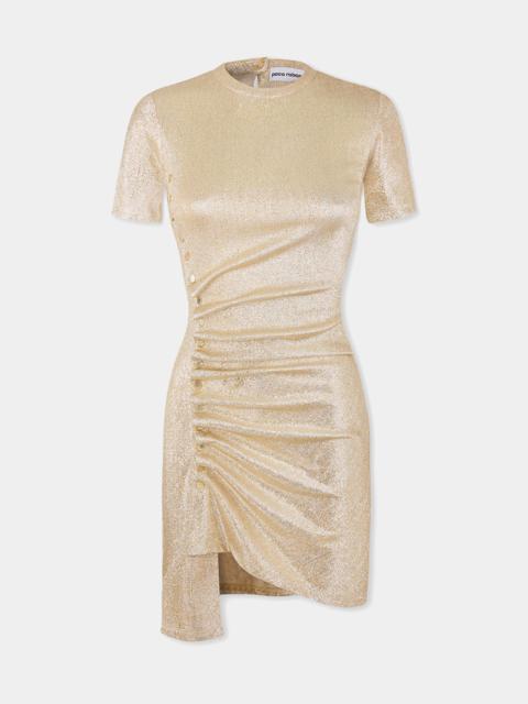 GOLD DRAPÉ PRESSION MINI DRESS IN JERSEY