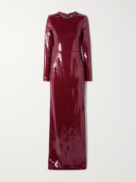 Nero Crystal-embellished Sequinned Stretch-mesh Gown