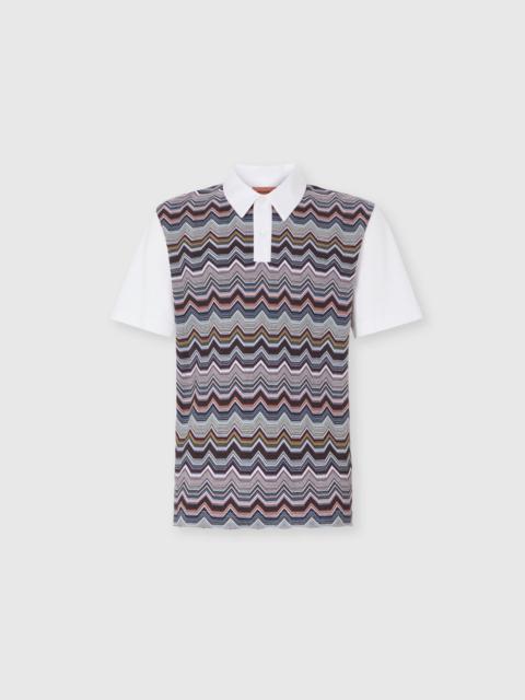 Short Sleeve Polo with Geometric Zigzag Pattern