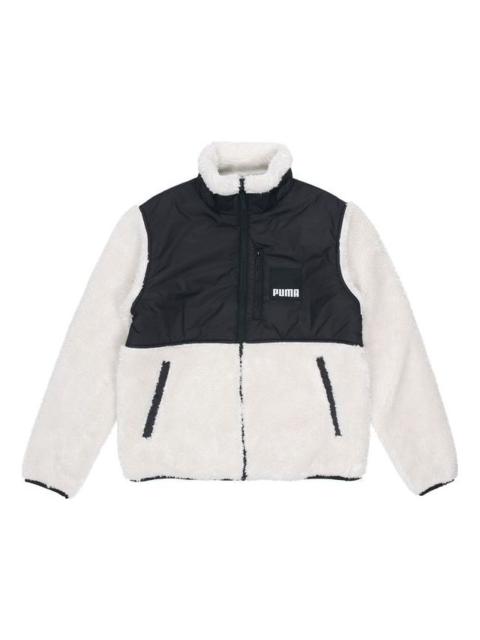 PUMA Sherpa Contrasting Colors Sports lamb's wool Stand Collar Logo Jacket White 846325-73
