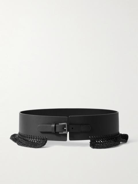 Crochet-trimmed Leather Waist Belt