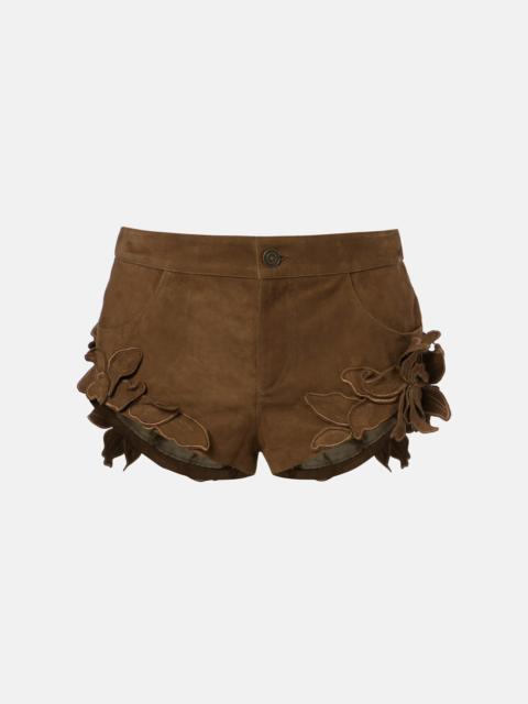 Kevana floral-appliqué suede shorts